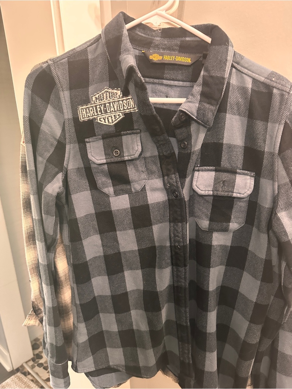 Harley-Davidson Black and Gray Plaid Button-Down Shirt